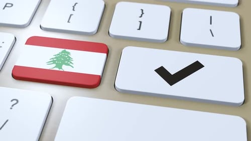 Lebanon National Flag and Check Mark or Yes Button 3D Animation