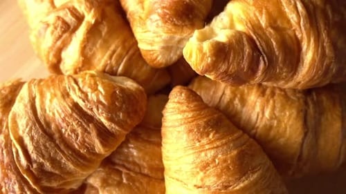 Close Up of Freshly Baked Golden Croissants