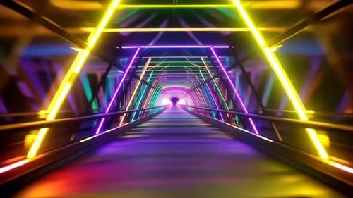 Futuristic Neon Tunnel with Vibrant Glowing Lights