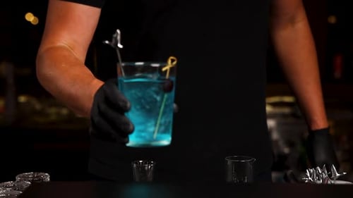 the bartender prepares a cocktail at the bar