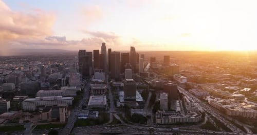 Los Angeles, California skyline and skyscrapers from above