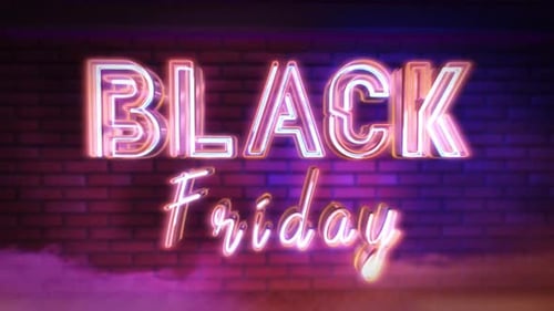 Black Friday Neon Text Title with Lightning Strikes