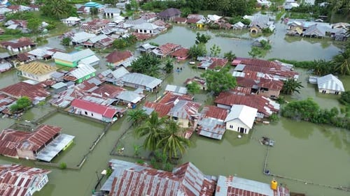 Aerial view of flooded area in Tualango village, Gorontalo, Indonesia