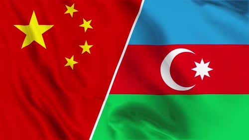 China and Azerbaijan Flags Waving Motion Background