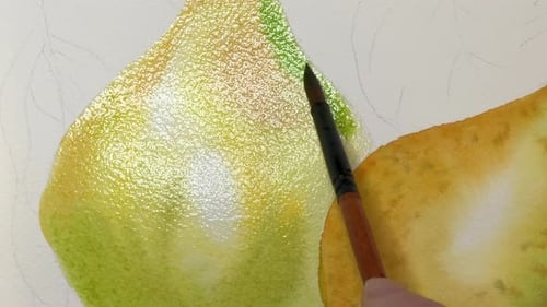 Artist Hand Painting Colorful Watercolor Fruit Close-Up