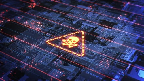 Futuristic Cyber Security Threat Alert on Digital Circuit Board