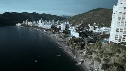 Beachfront Sunset Aerial 4k - Santa Marta - Colombia