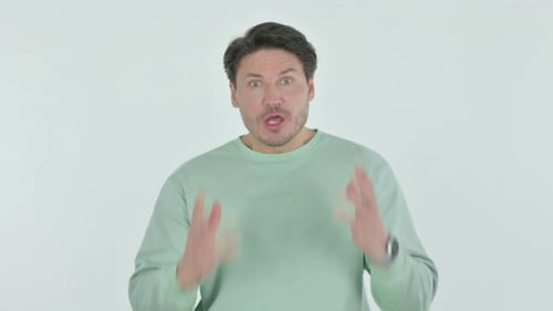 Middle-Aged Man Talking and Using Hand Gestures