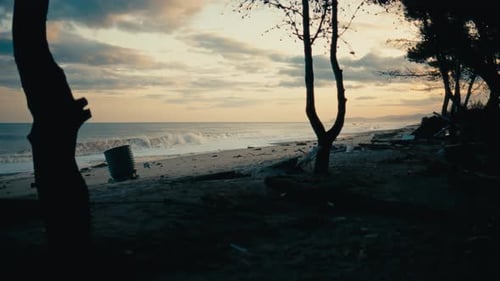 Dark Silhouette Of The Destruction After The Storm Near The Sea