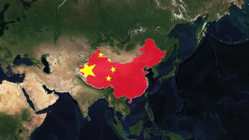 World Map Zoom to China with Flag Reveal Animation