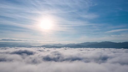 Mountains and Clouds Aerial Landscape on Sunny Day