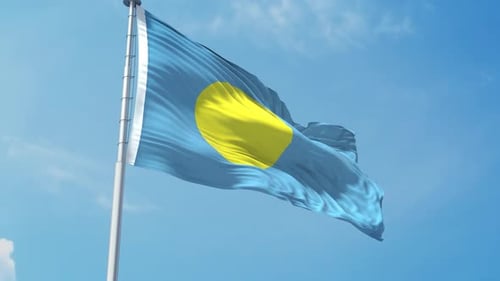 Palau National Flag Waving Realistic Loop Animation