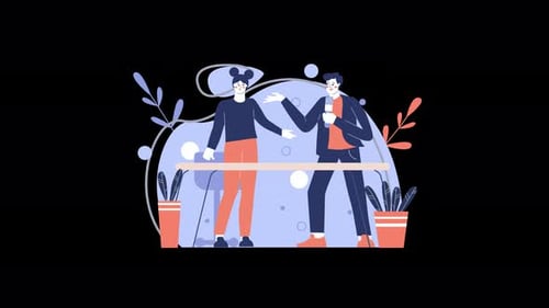 Deux personnes engagées dans une conversation amicale dans un design moderne.