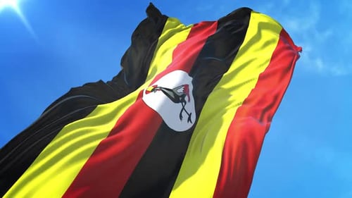 Waving Uganda Flag Animation with Blue Sky