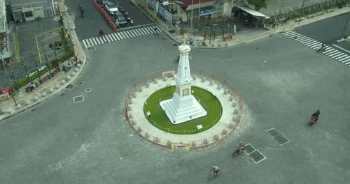 Aerial View of City Monument and Traffic