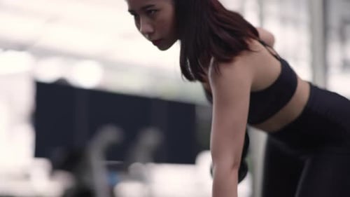 Sport woman doing exercise and weight training weight lifting in gym.