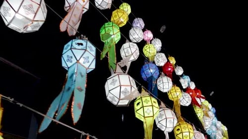 Many lanterns hanging on the lines