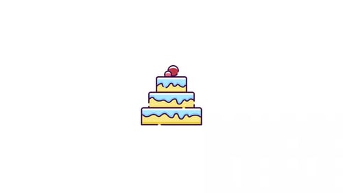 Animated Celebration Cake Icon in Flat Design Style