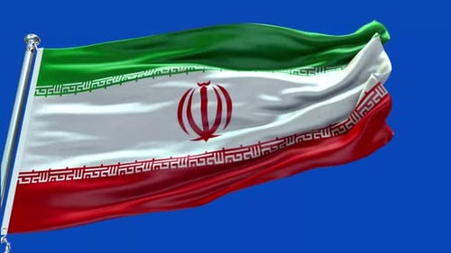 Waving Flag of Iran on Blue Screen Background