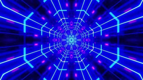 Neon Futuristic Grid Tunnel Loop Background