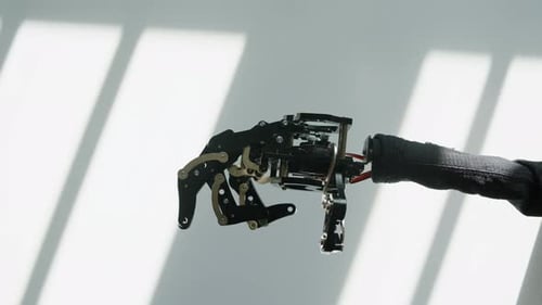 Robotic Arm Moving Fingers in Futuristic Setting