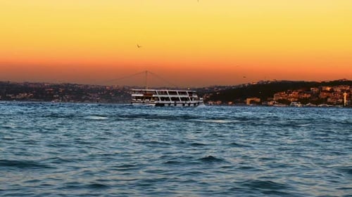 Passenger Ferry Sailing in Istanbul at Sunset
