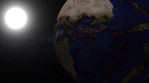Rotating 3D Earth with Sun in Dark Space