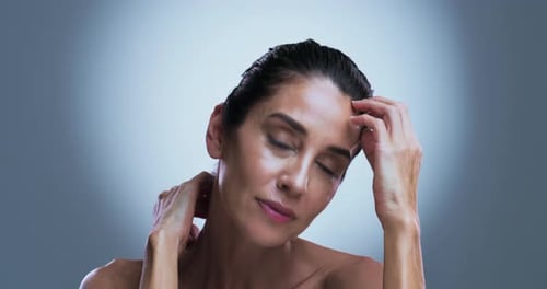 Dermatology, face or mature woman in studio, natural beauty or soft texture for anti aging