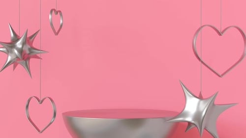 Romantic 3D Podium Display with Spinning Hearts and Stars
