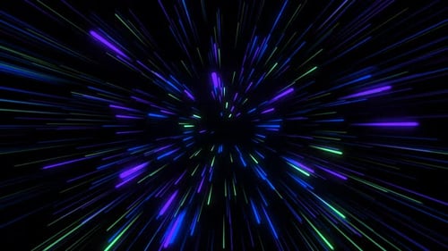 Multicolored speed lines flying particles loop background.
