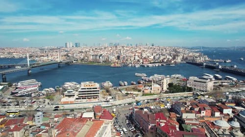 Aerial Istanbul Port. Bosphorus Aerial. Turkey Istanbul