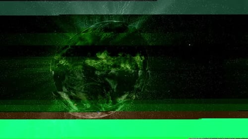 Futuristic Abstract Sphere with Glitch and Shimmering Particles