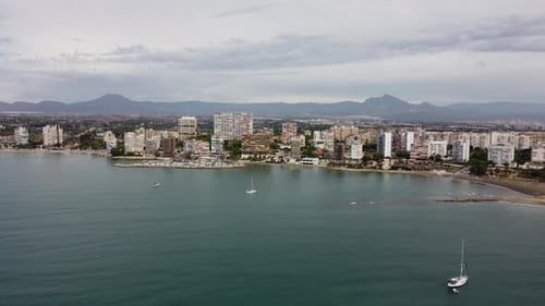 Alicante Spain Europe city buildings coastline, aerial drone Mediterranean sea