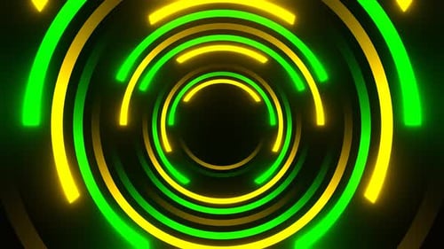 Circular Motion Of Green And Yellow Neon Lines Background Vj Loop In 4K