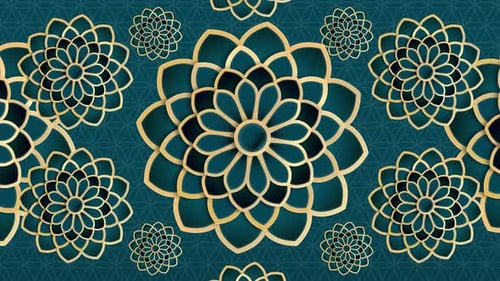 Elegant Golden Teal Floral Pattern Animation Background