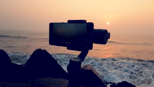 Phone on Gimbal Recording Sunrise at Ocean Beach
