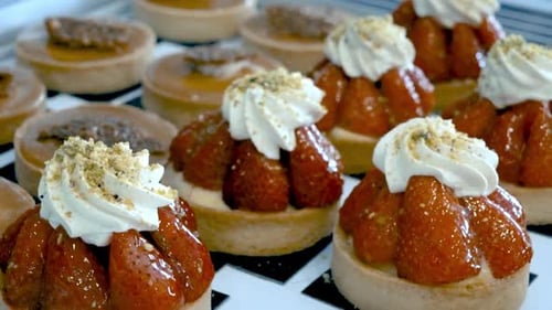 Delicious Strawberry and Nut Tarts close up