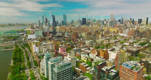 Bright colorful and diverse panorama of New York. Sunny midday footage over the vibrant city.