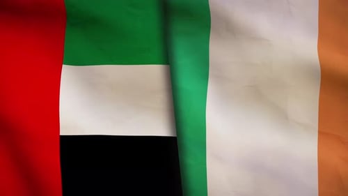 Realistic Waving Flags of United Arab Emirates and Ireland