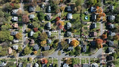 Aerial View of Quiet Suburban Neighborhood in seasonal_fall