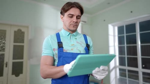 Man Uses Tablet During Home Renovation