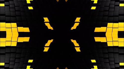 Black And Yellow Cubic Wave Zone Kaleidoscope Background Vj Loop In 4K