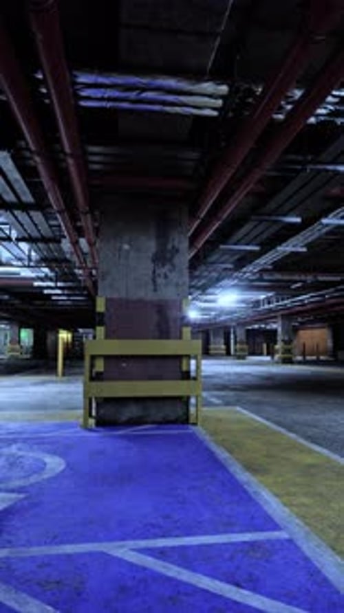 Desolate Underground Parking Lot at Night