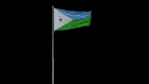 Waving Djibouti National Flag on Pole with Alpha Channel