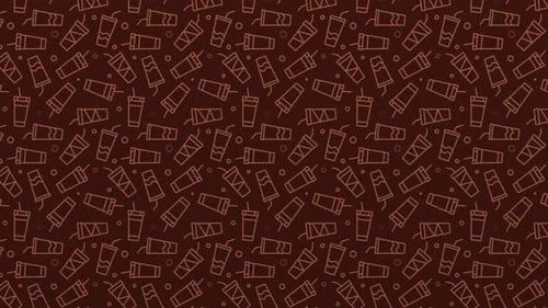 Yum Collection: A red background with scrolling animated cups having a sparkling effect
