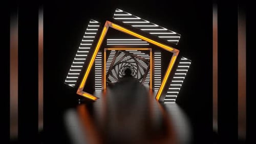 Reverse Corridor With Orange And White Neon Arch Background Vj Loop In 4K