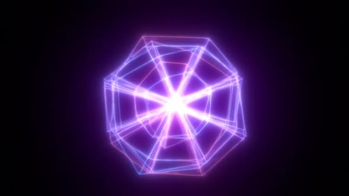 Radiating purple-blue geometry with glowing radial lines forming a luminous digital structure