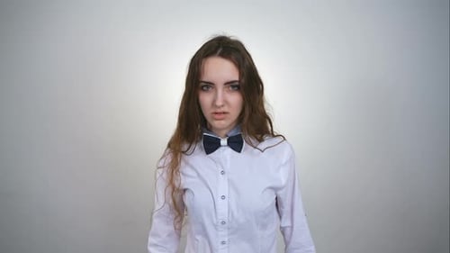 Different Emotions of Girl Over the Grey Wall