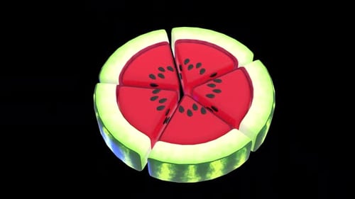 Animated Watermelon Slices Rotating and Separating Loop