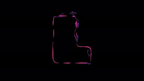 Letter L made of multicolor neon curves and lightnings on alpha. Loop 4k clip.